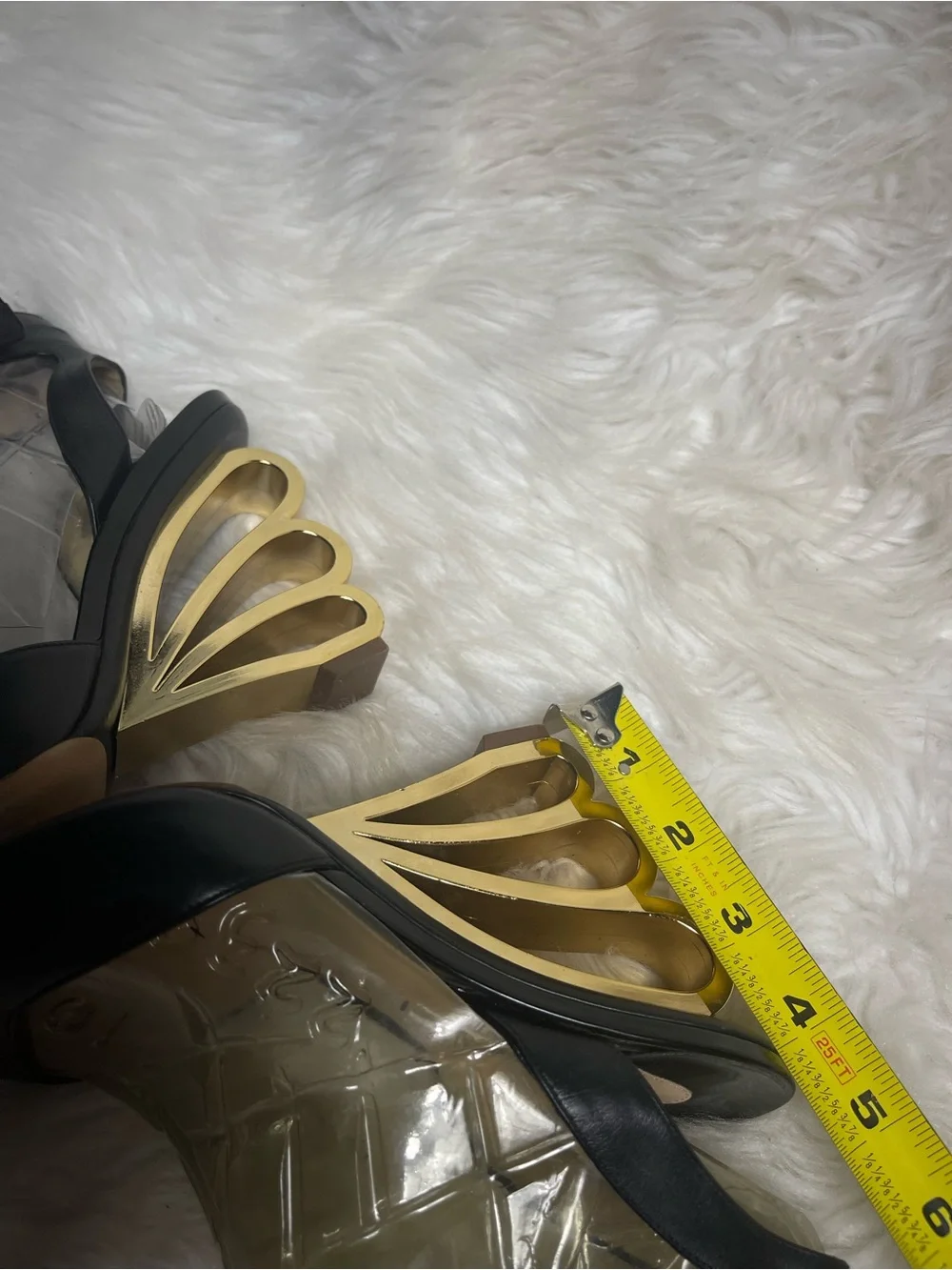 Nicholas Kirwood leather Black Ankle-Strap Heels Gold tSculpted Heel EU SZ 37.5